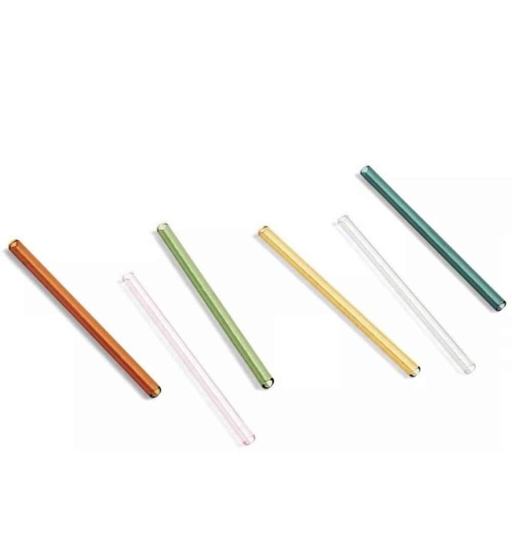 HAY Sip Handmade Reusable Glass Cocktail Straws Colorful Drinking Set Of 6 NEW